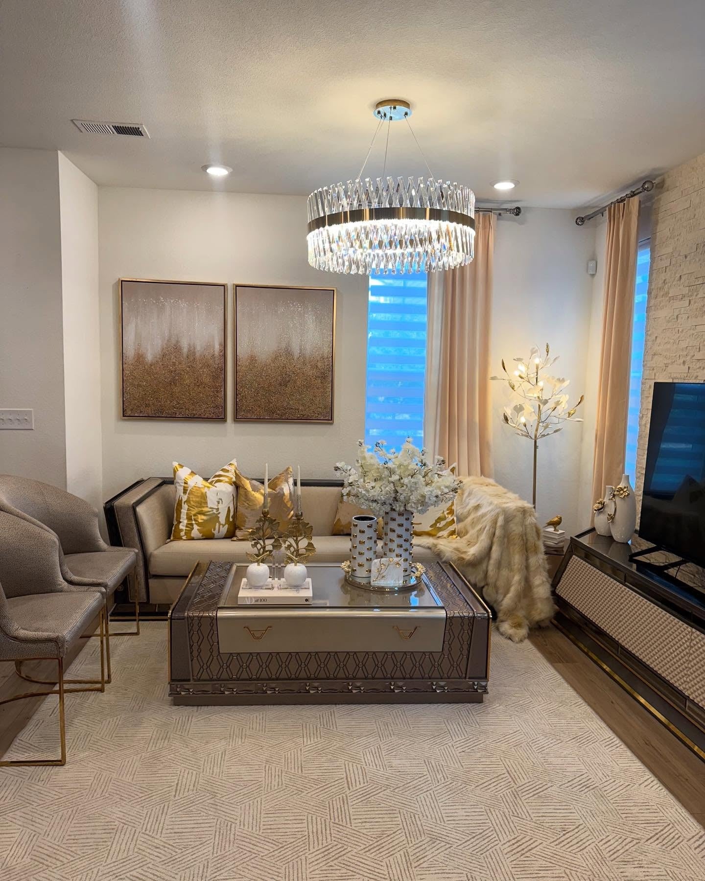 Crystal Chandelier with Warm Gold Accents