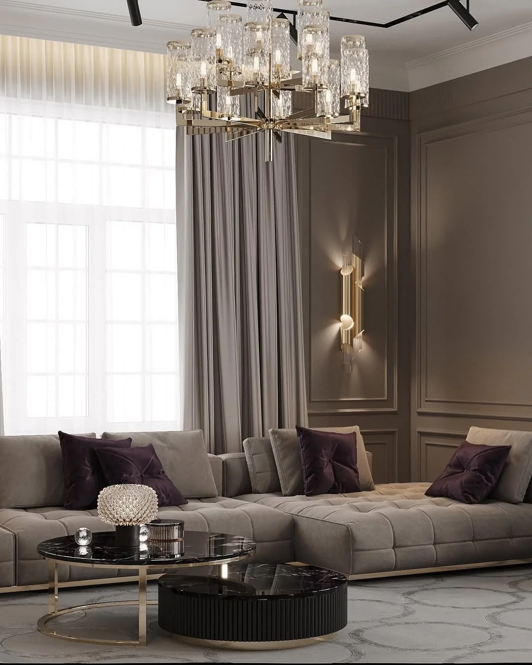 Crystal Chandelier with Velvet Furnishings