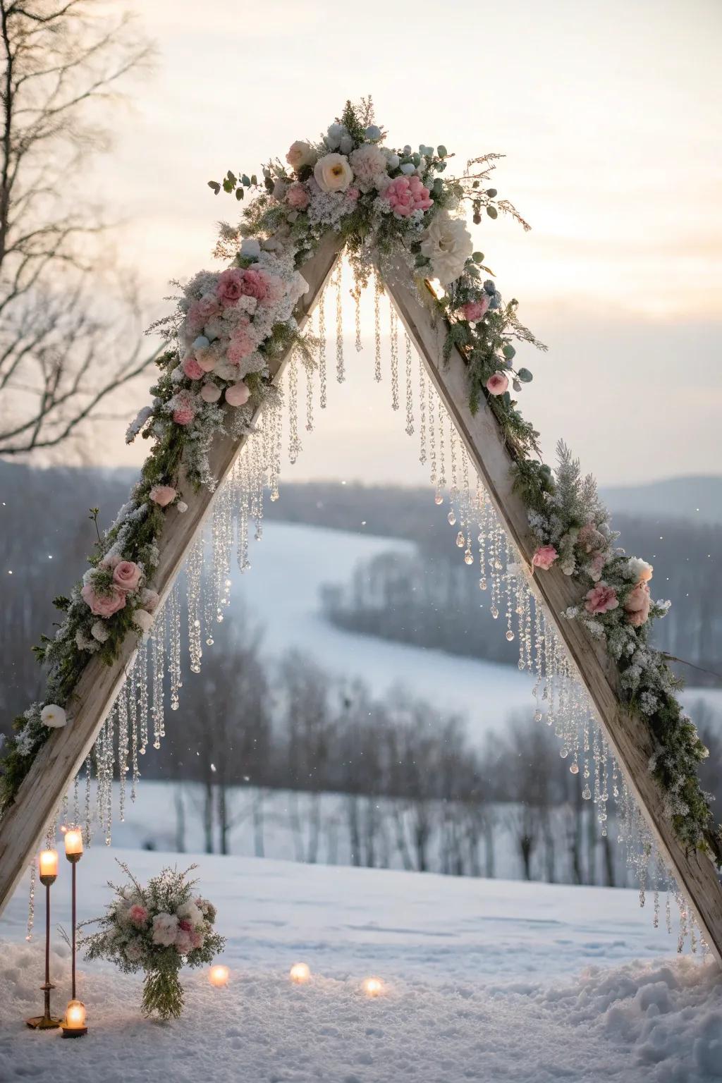 A fairytale triangle arch that adds sparkle and magic to any event.