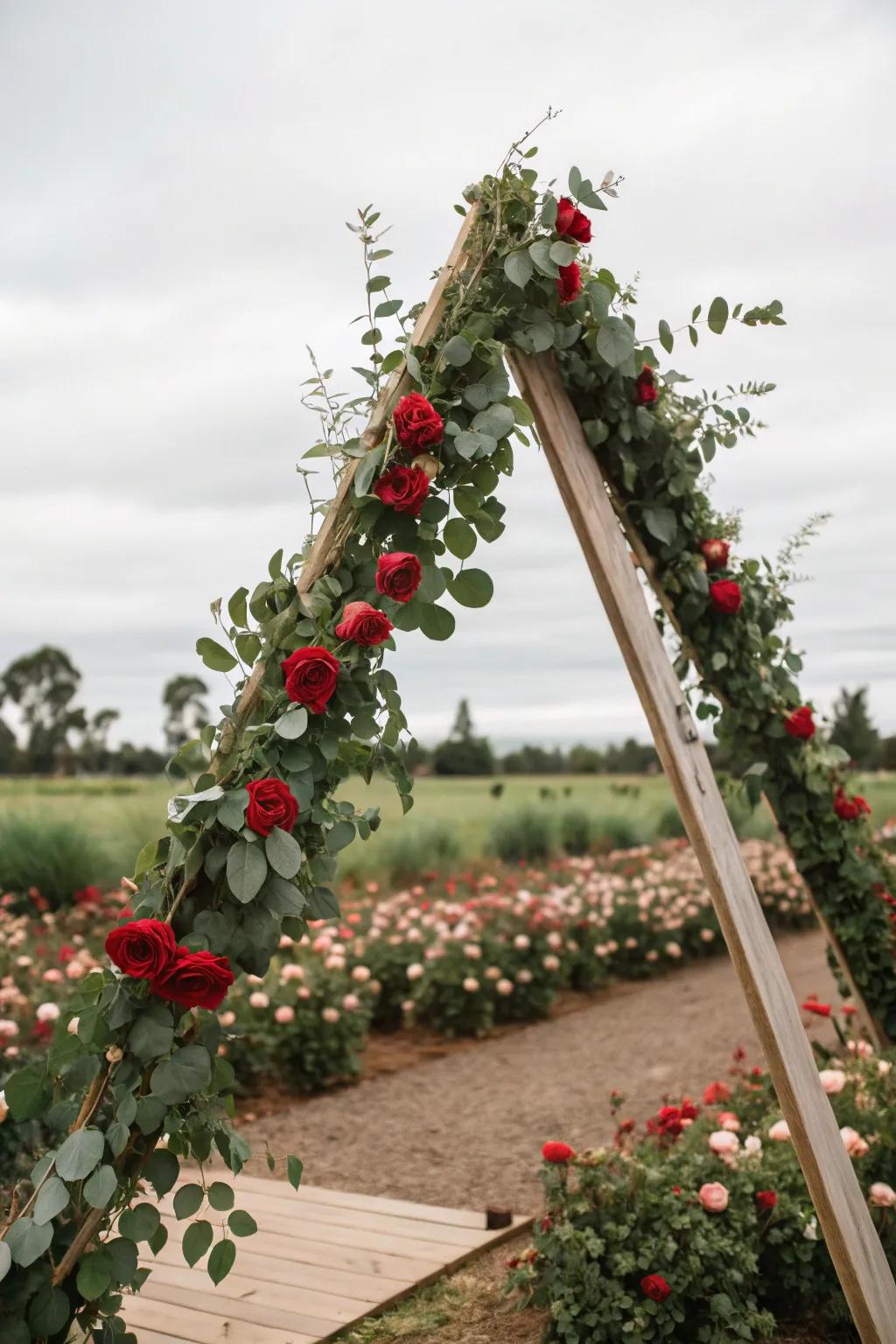 A floral triangle arch that adds elegance and romance to any setting.