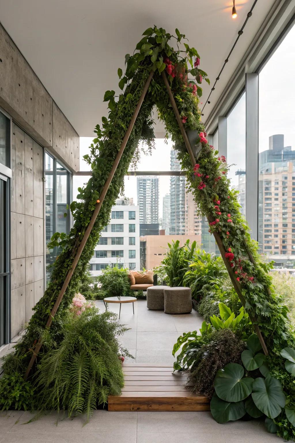 An urban jungle triangle arch that brings a fresh, natural vibe indoors.
