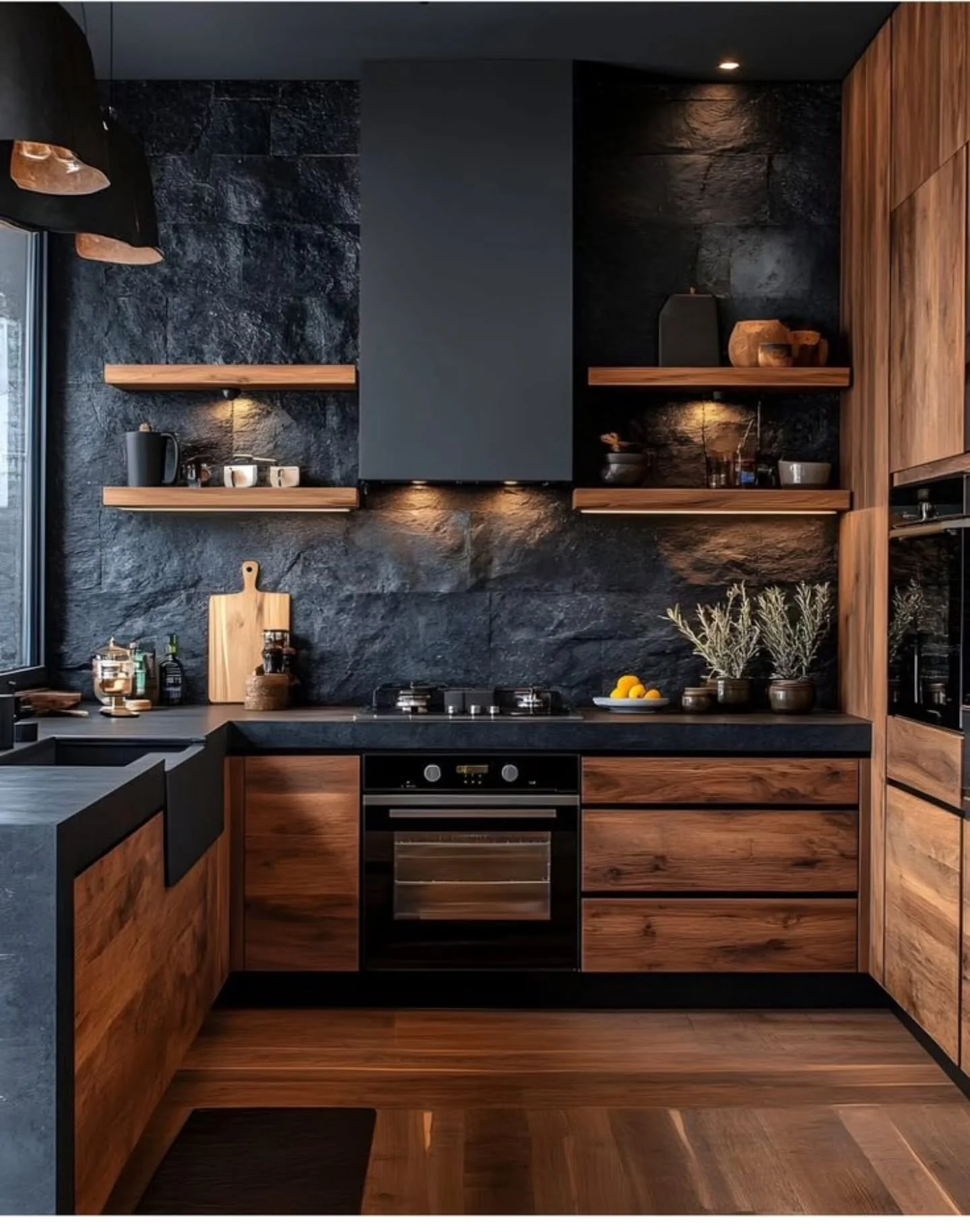 Rustic Stone and Wood Kitchen