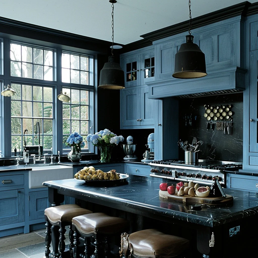 Blue and Black Kitchen