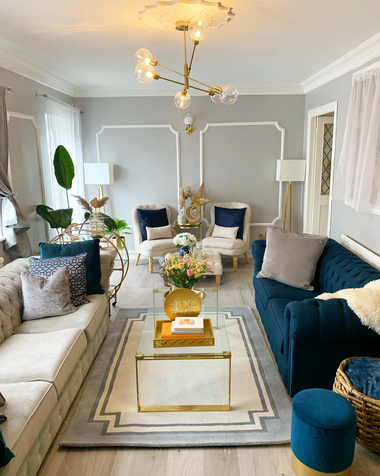 Navy and Gold Contemporary Living Room