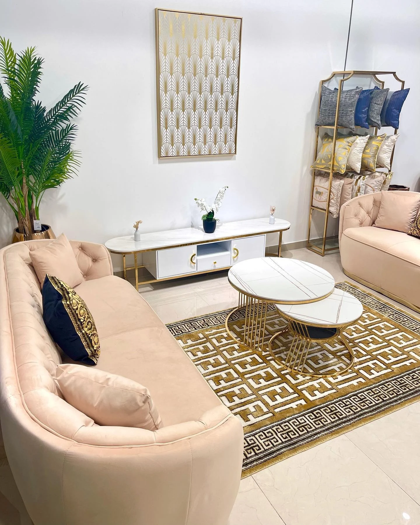 Blush Seating with Gold-Lined Furniture