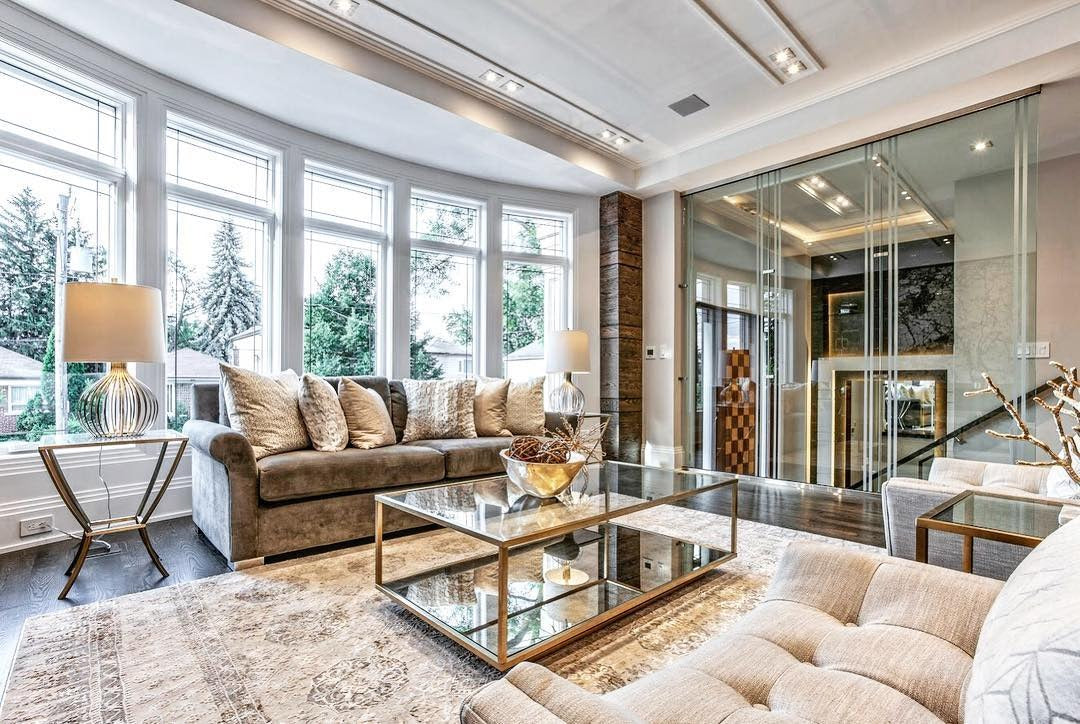Neutral Living Room with Gold-Trimmed Coffee Table