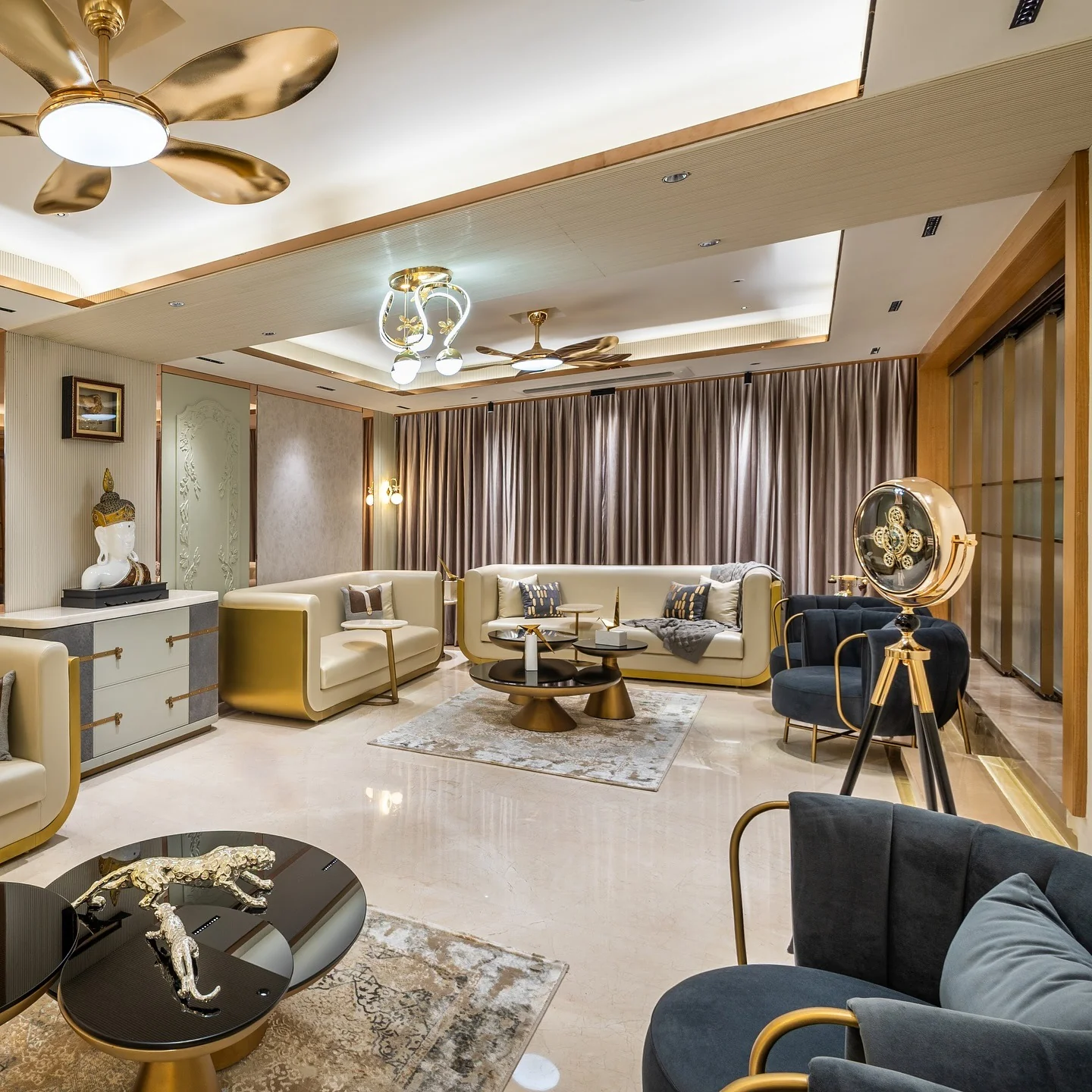 Cream Leather Furniture with Brushed Gold Accents