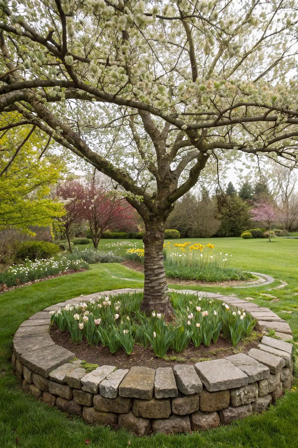 Stone edging adds structure and elegance to your tree bed.