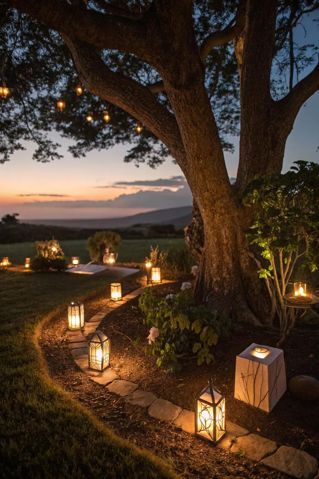 Night lighting adds magic and ambiance to your tree bed.