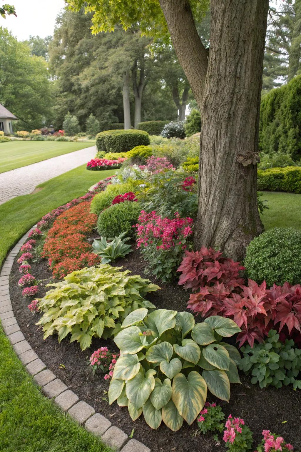 Vibrant flowers bring life and color to your tree bed.