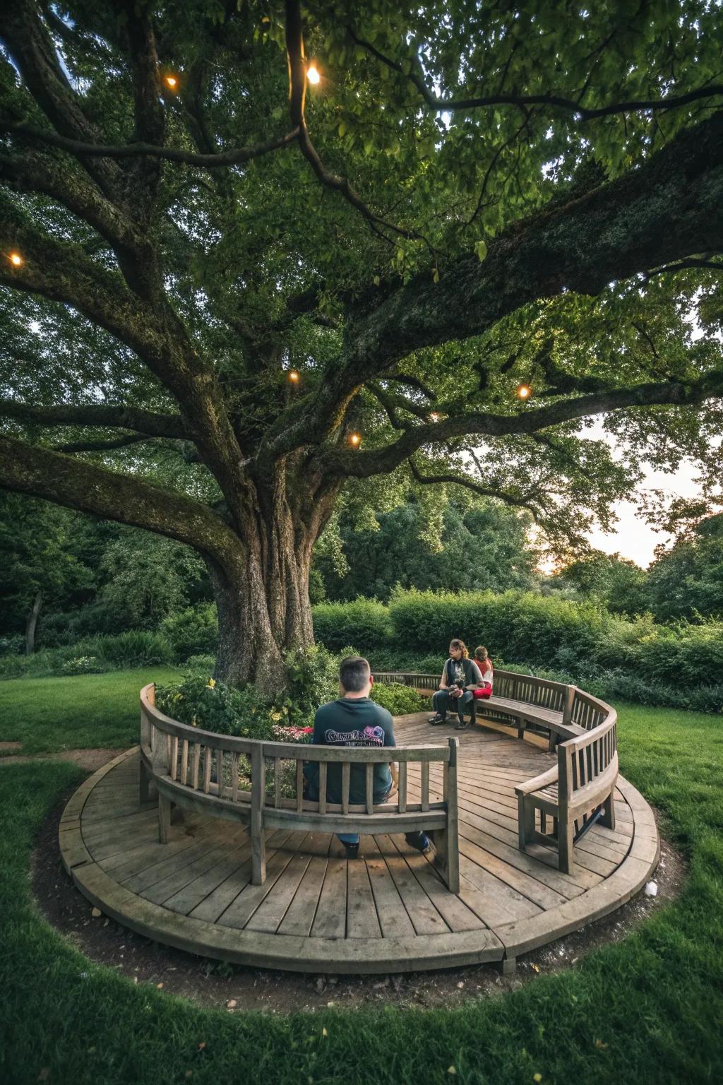Circular benches offer unique and cozy seating options.