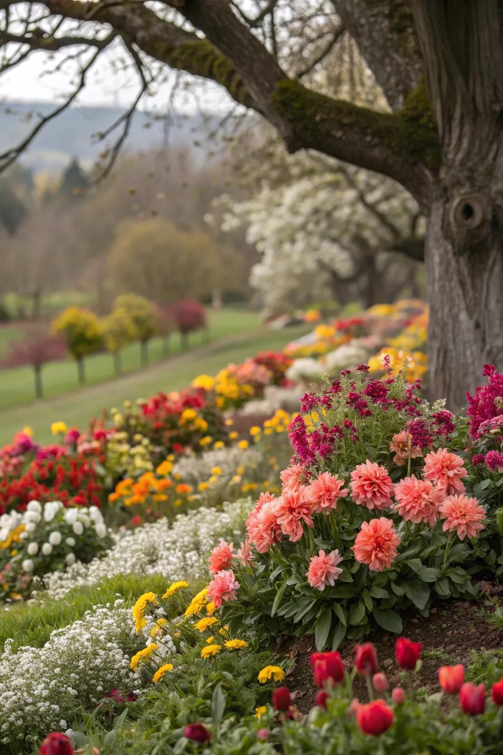Seasonal blooms keep your tree bed vibrant all year.