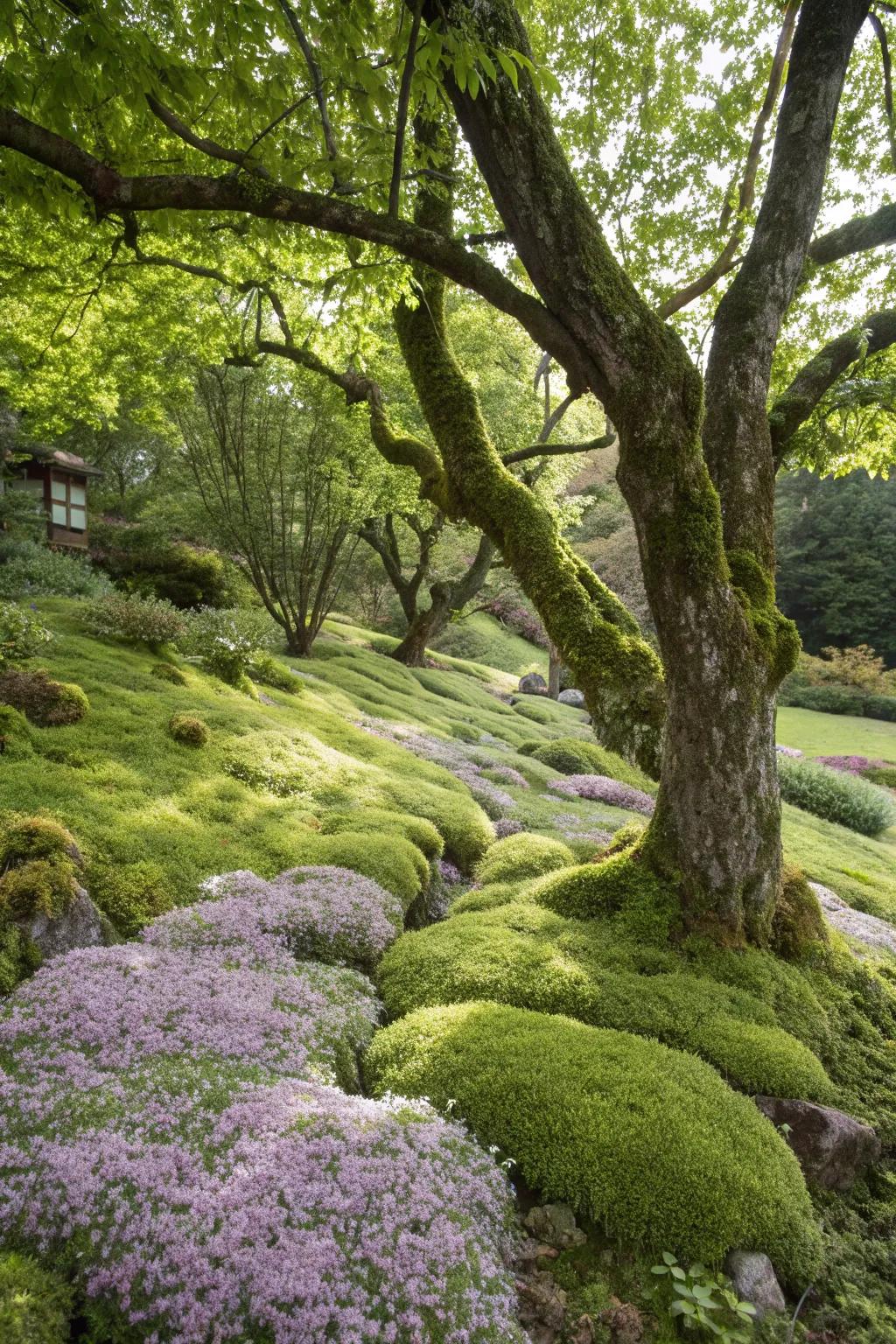 Natural ground covers offer a lush and low-maintenance option.