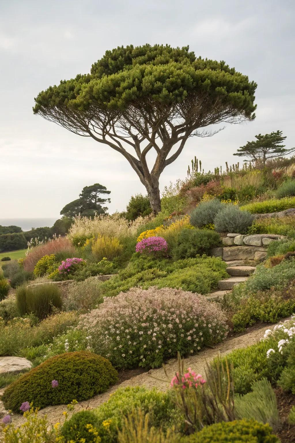 Layering adds depth and dynamism to your tree bed.