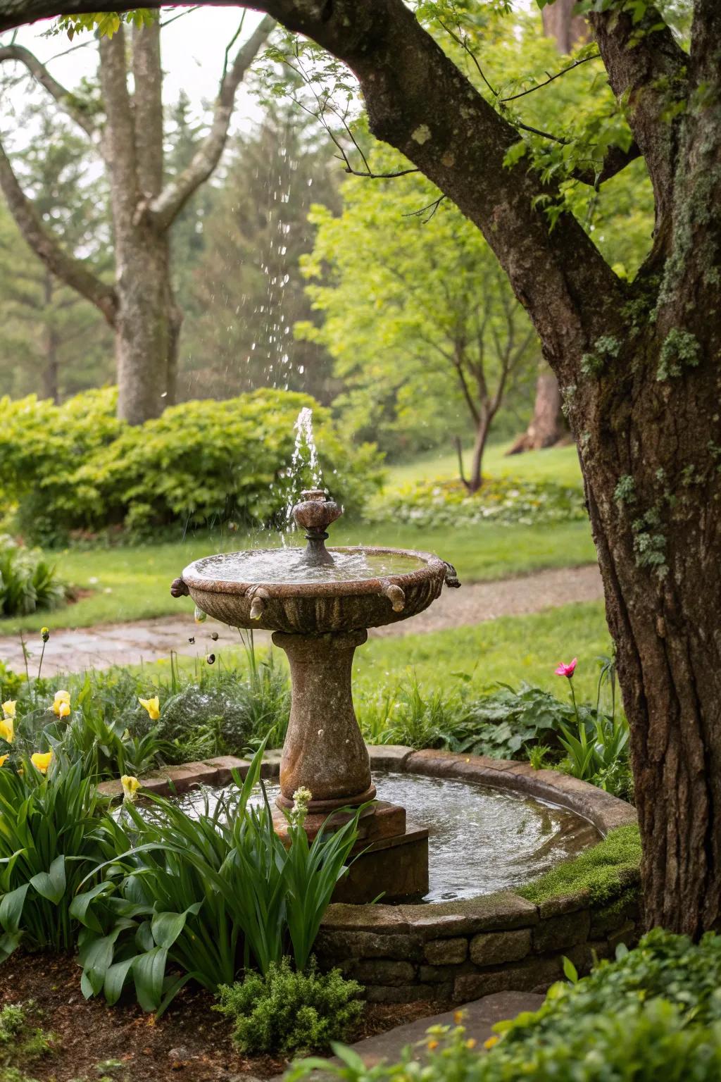 Water features add tranquility and attract wildlife.