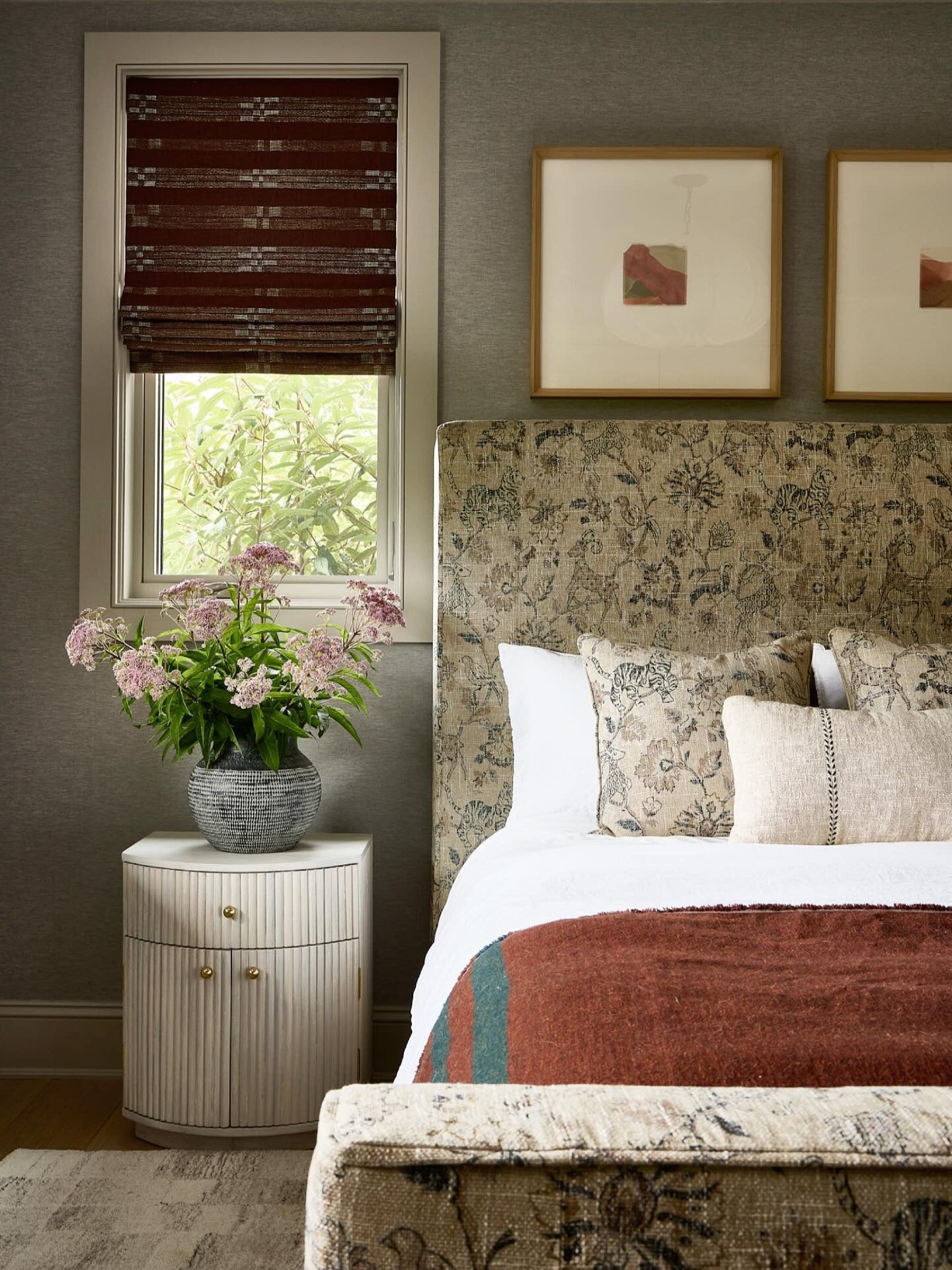 English Floral Sage and Rust Bedroom