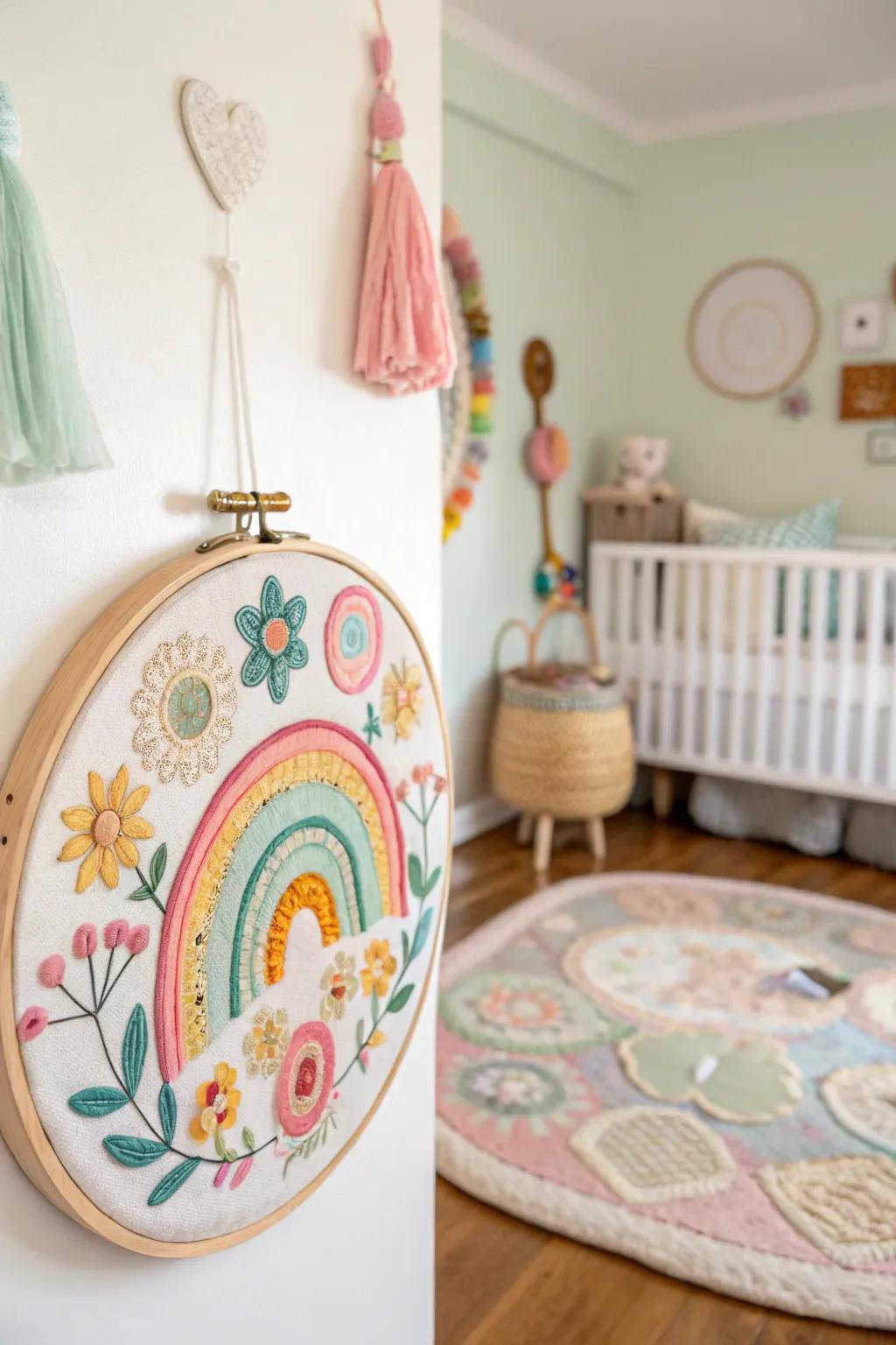 Felt embroidery hoop art that brings joy and color to any space.
