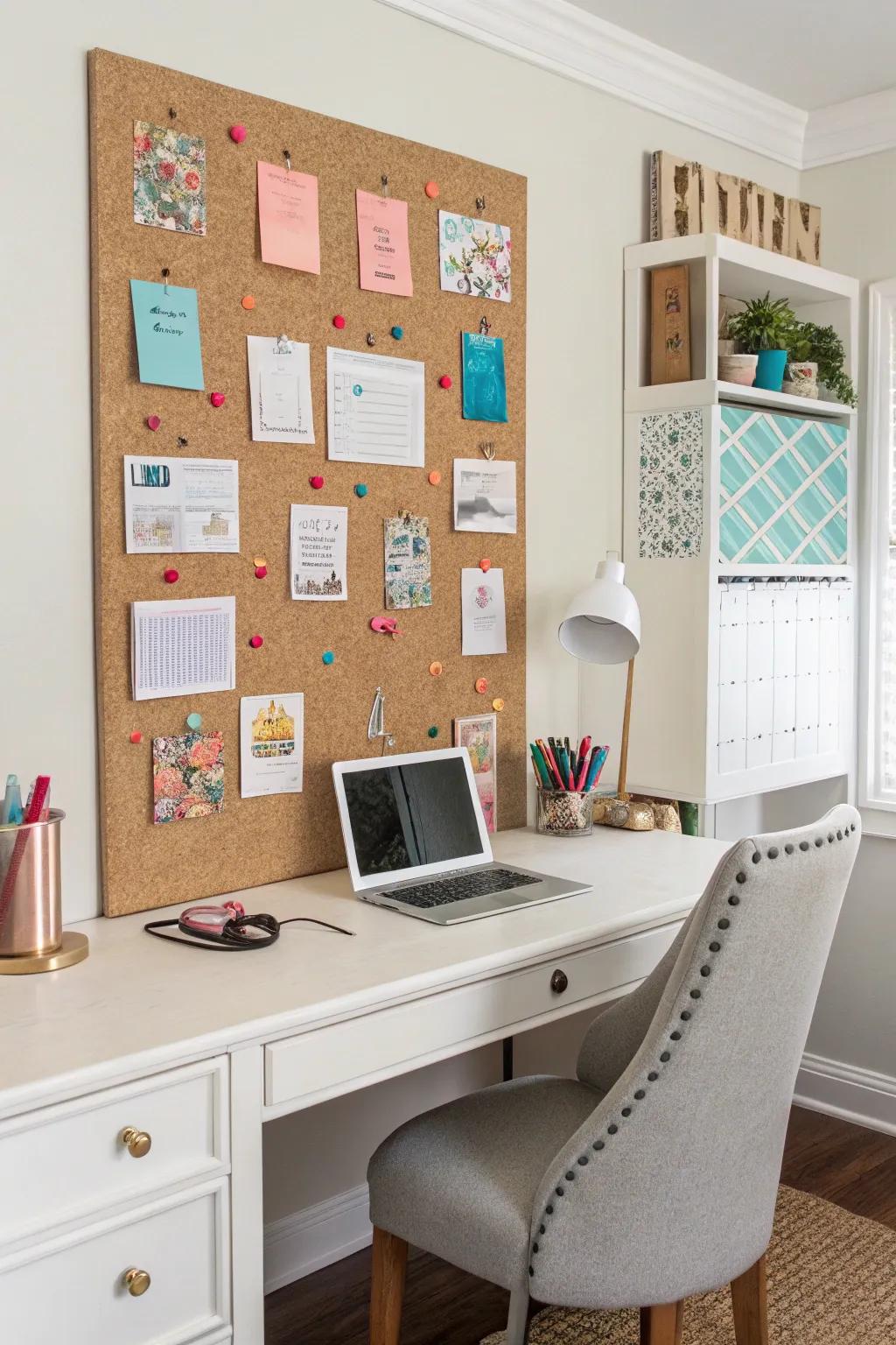 A chic fabric cork board that keeps you organized and inspired.