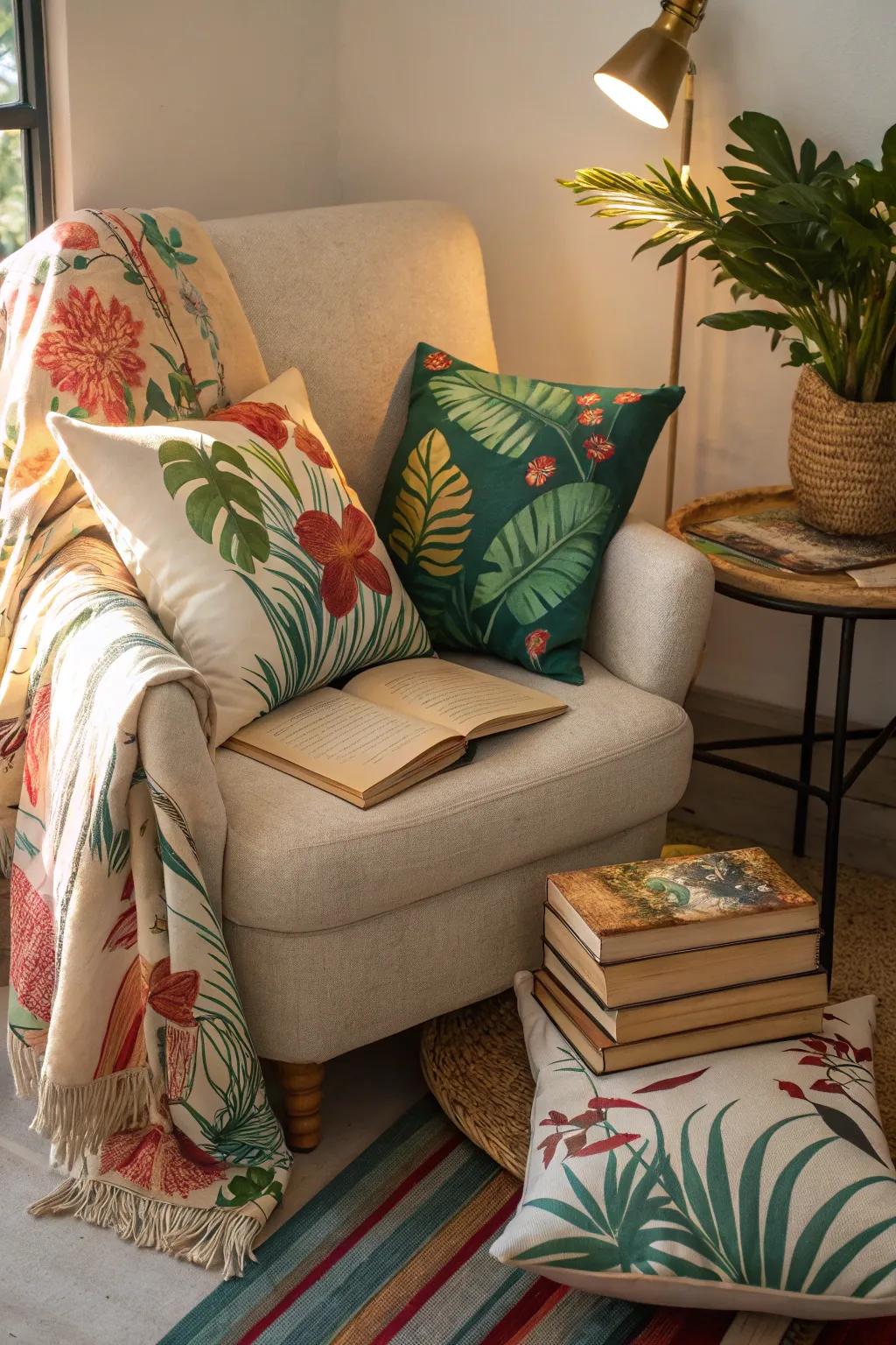 A tropical reading nook for a peaceful retreat.