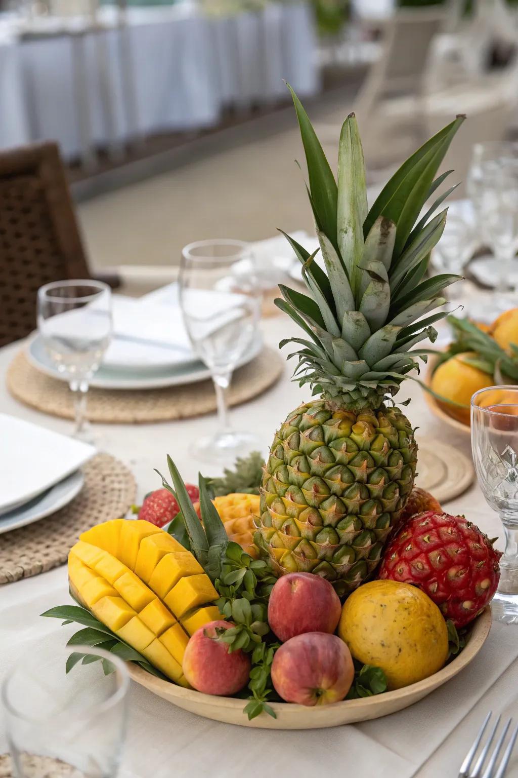 A vibrant tropical fruit centerpiece.
