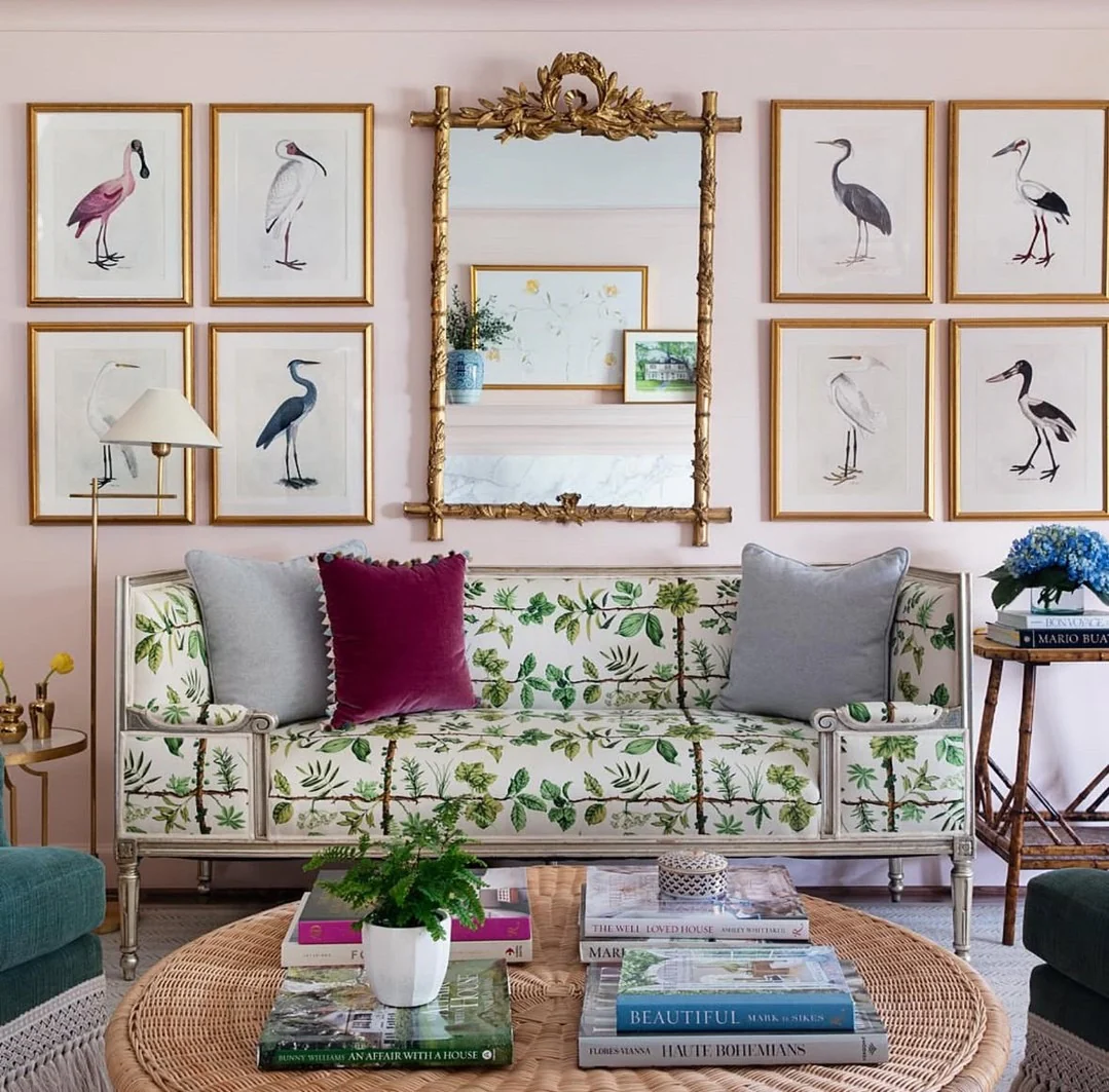 Elegant Botanical Themes with Symmetrical Balance (Gallery Wall Living Room Ideas)