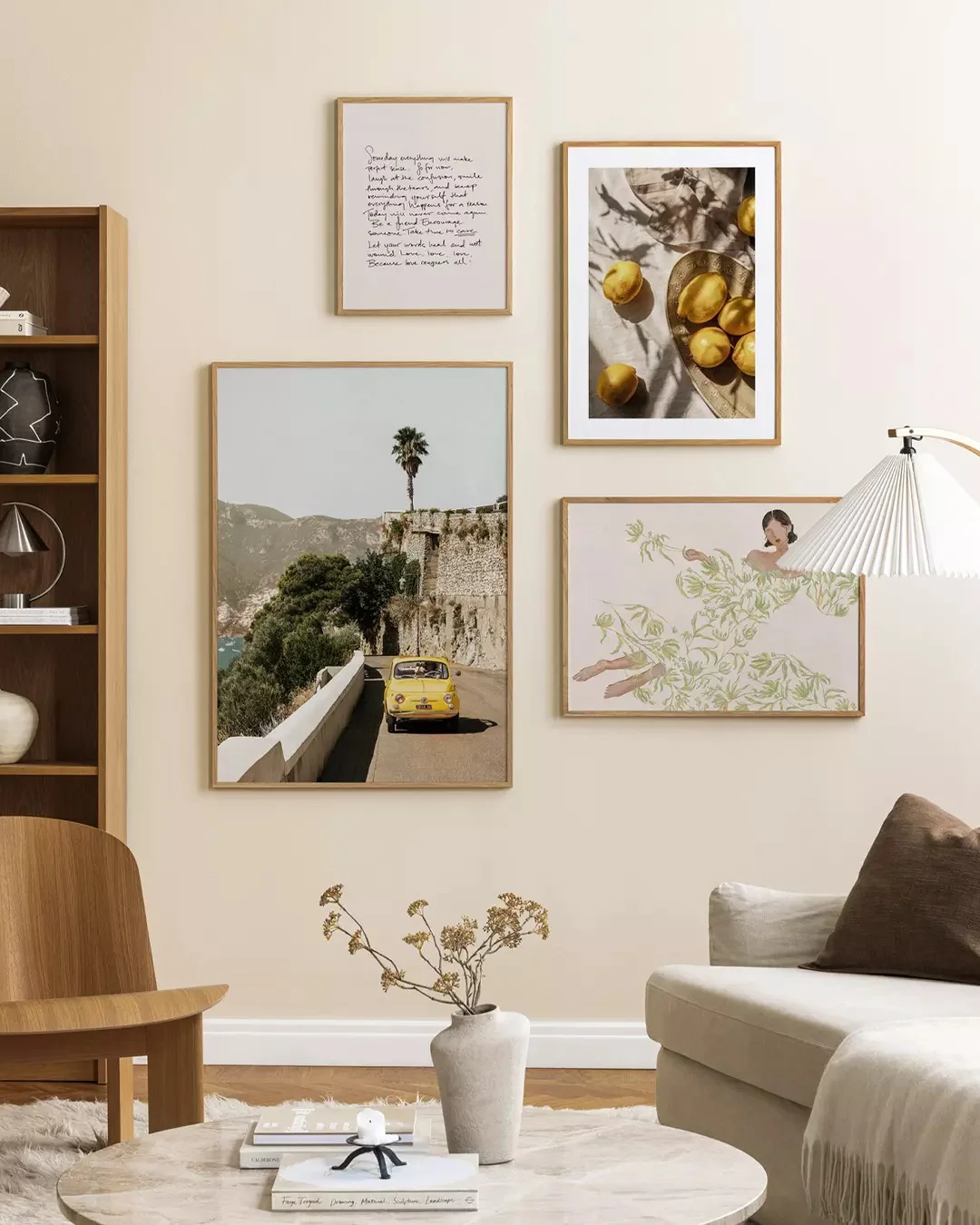 Soft Neutrals Enhanced by Organic Motifs (Gallery Wall Living Room Ideas)