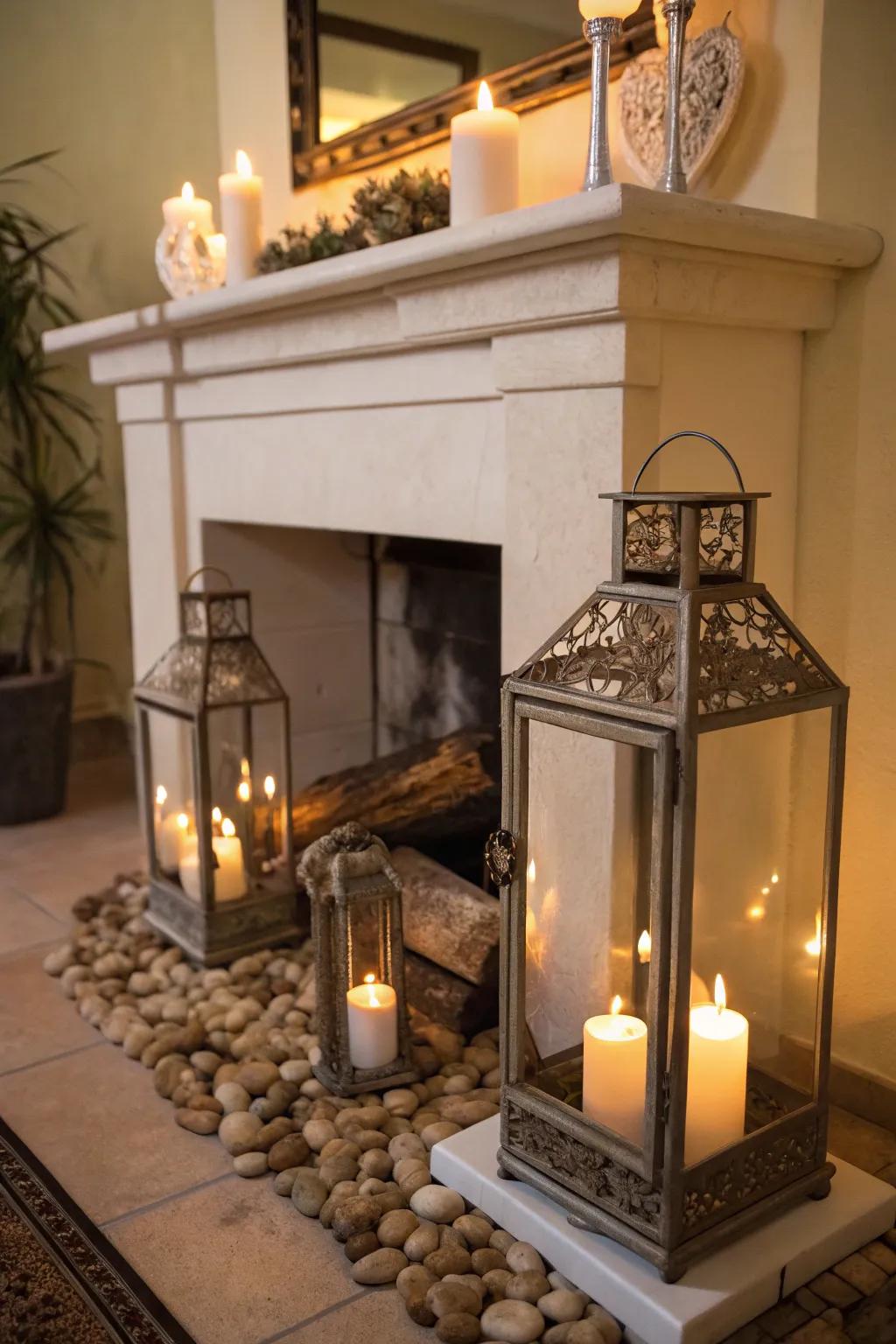 Lanterns framing candles for a polished look.