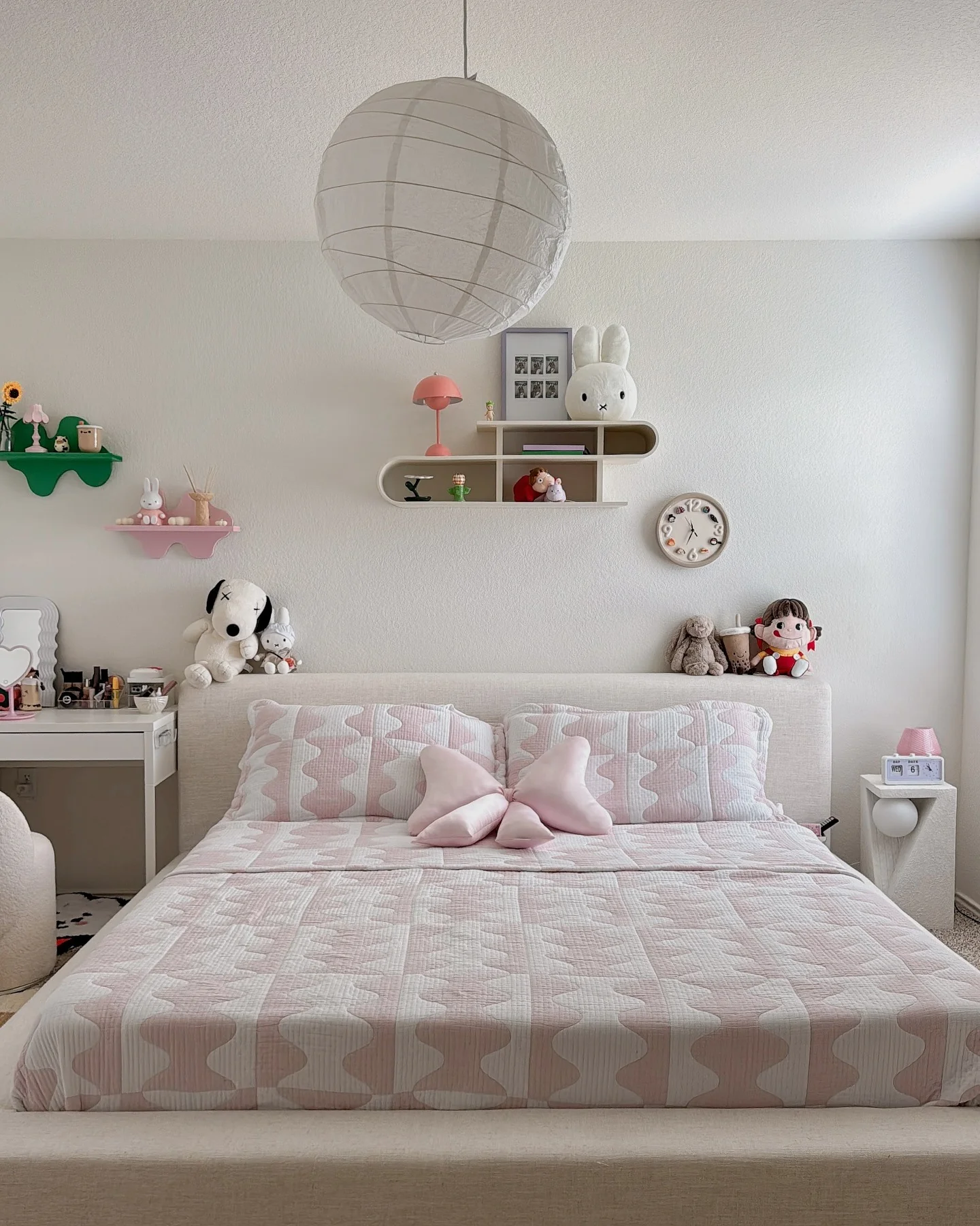 Modern Pastel Pop with Playful Decor in Pink and Gray Bedroom