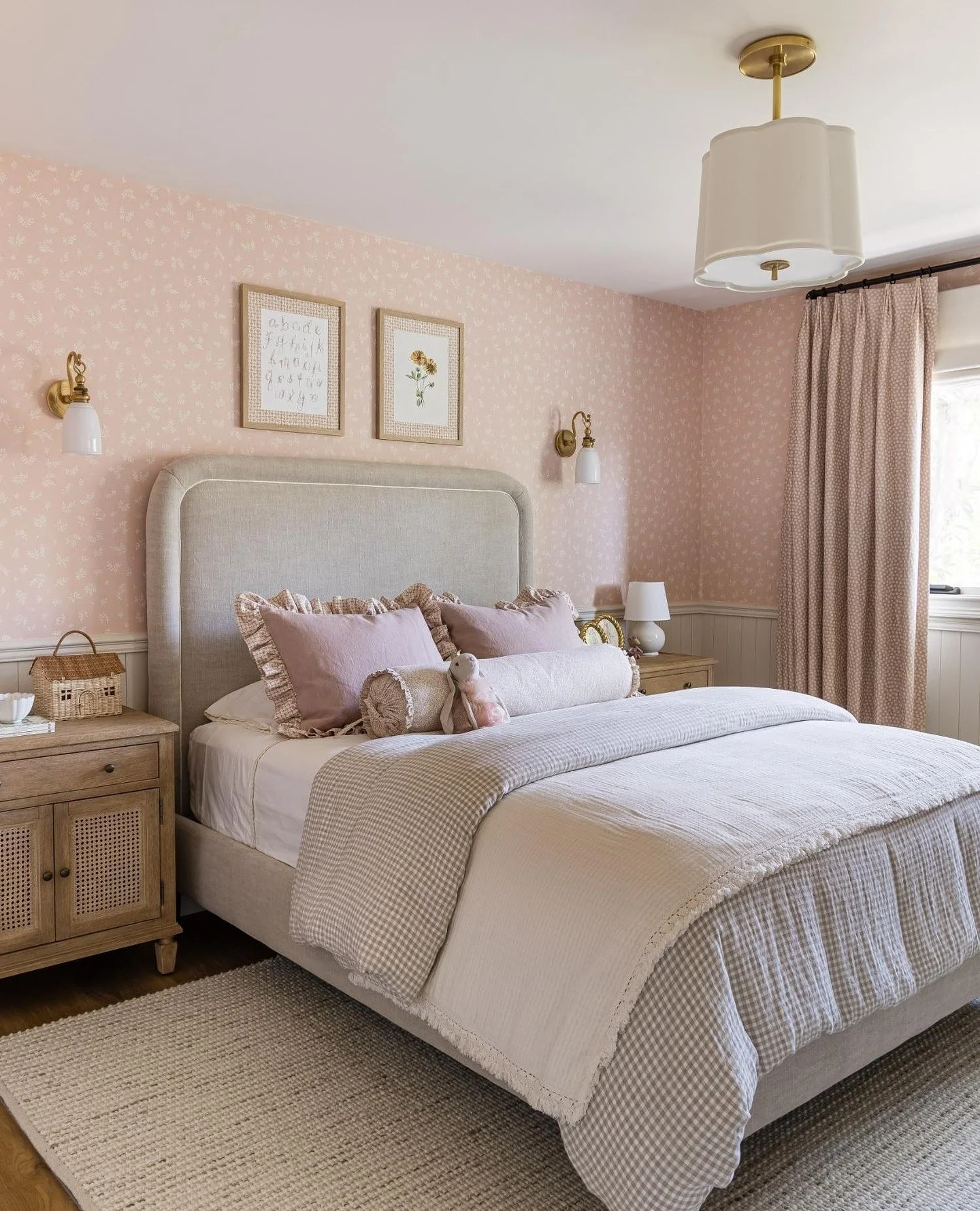 Cottage Charm in Gingham and Blush Tones Bedroom