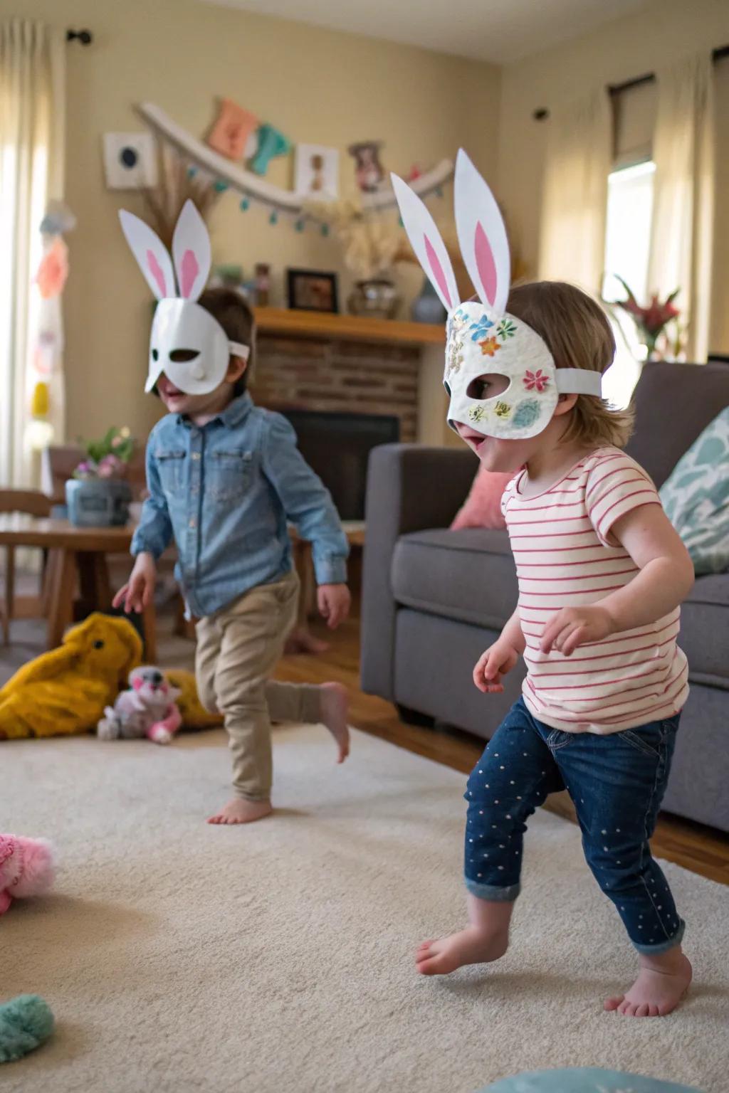 Imaginative play with adorable bunny masks.