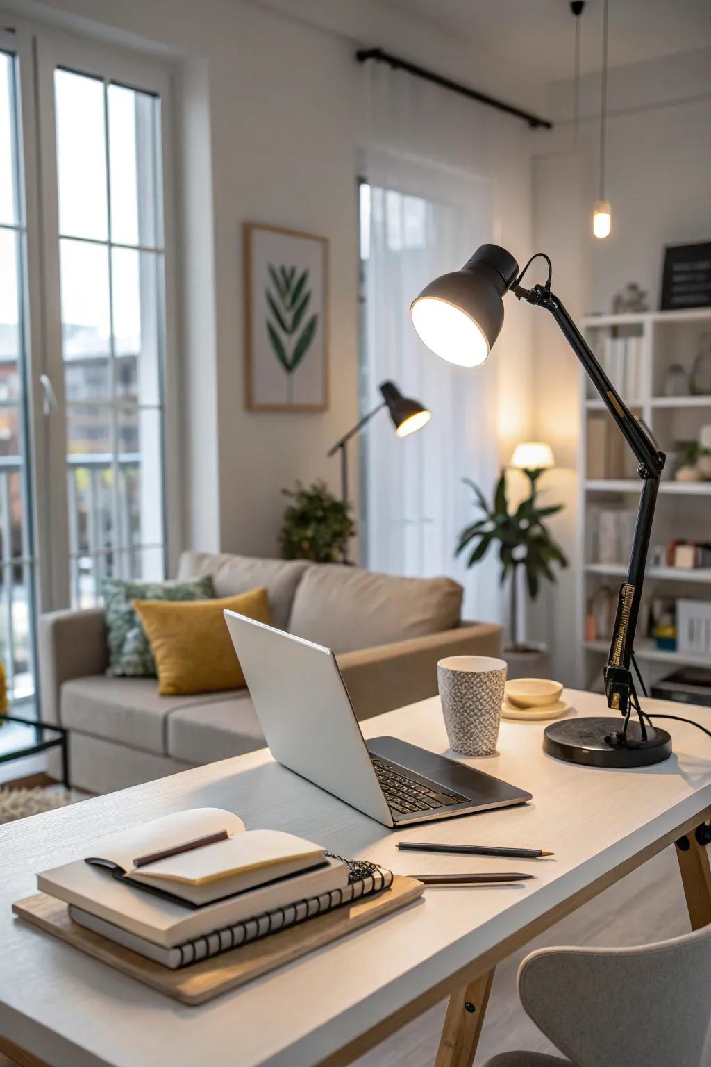 Task lighting offers focused illumination, essential for productive workspaces.