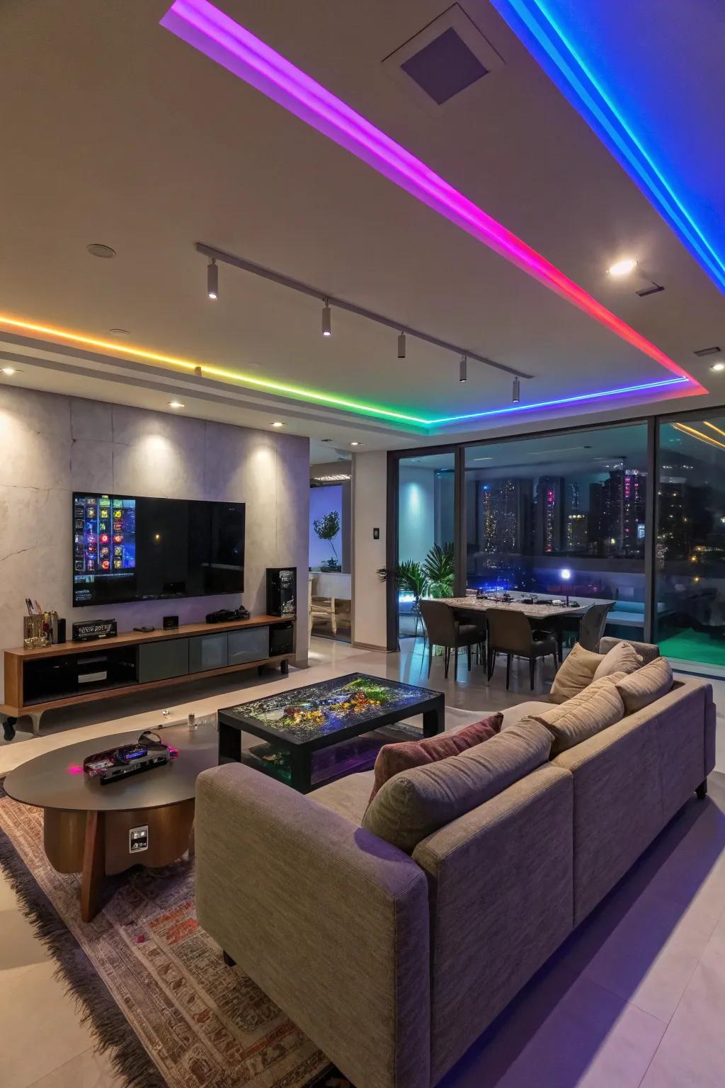 LED strip lights add vibrant color, creating dynamic atmospheres.
