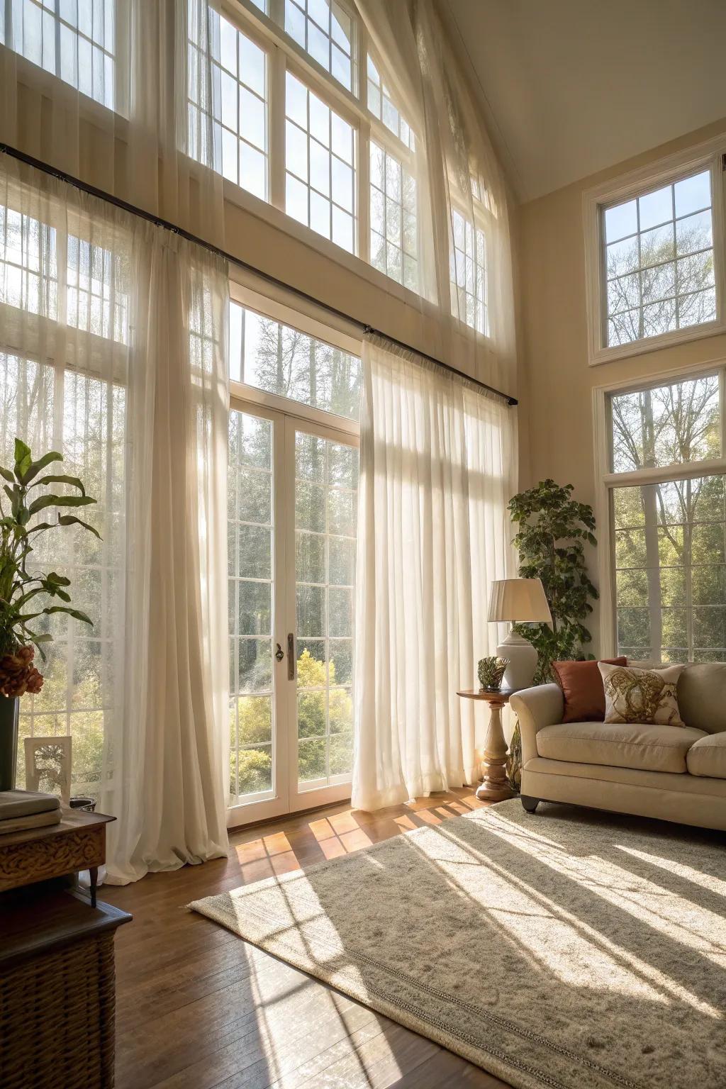 Sheer curtains transform your apartment, letting natural light create an open and airy feel.