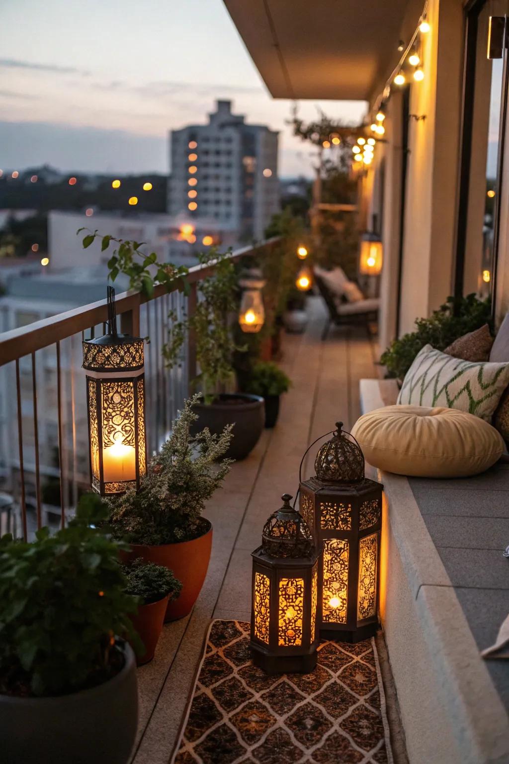 Decorative lanterns add an exotic and magical touch to outdoor spaces.