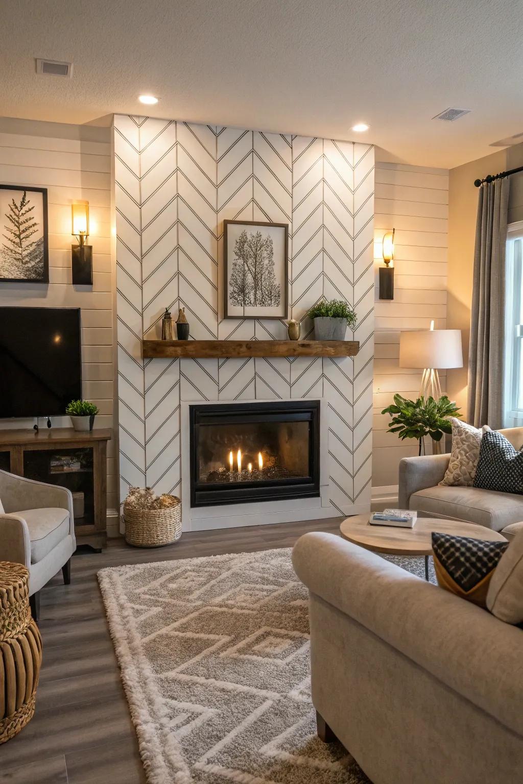 Chevron patterns add a modern twist to traditional shiplap.