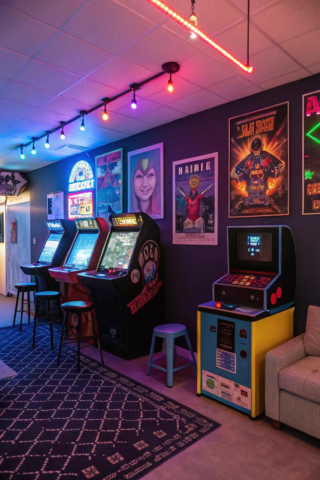 Evoke classic gaming memories in an arcade-themed room.