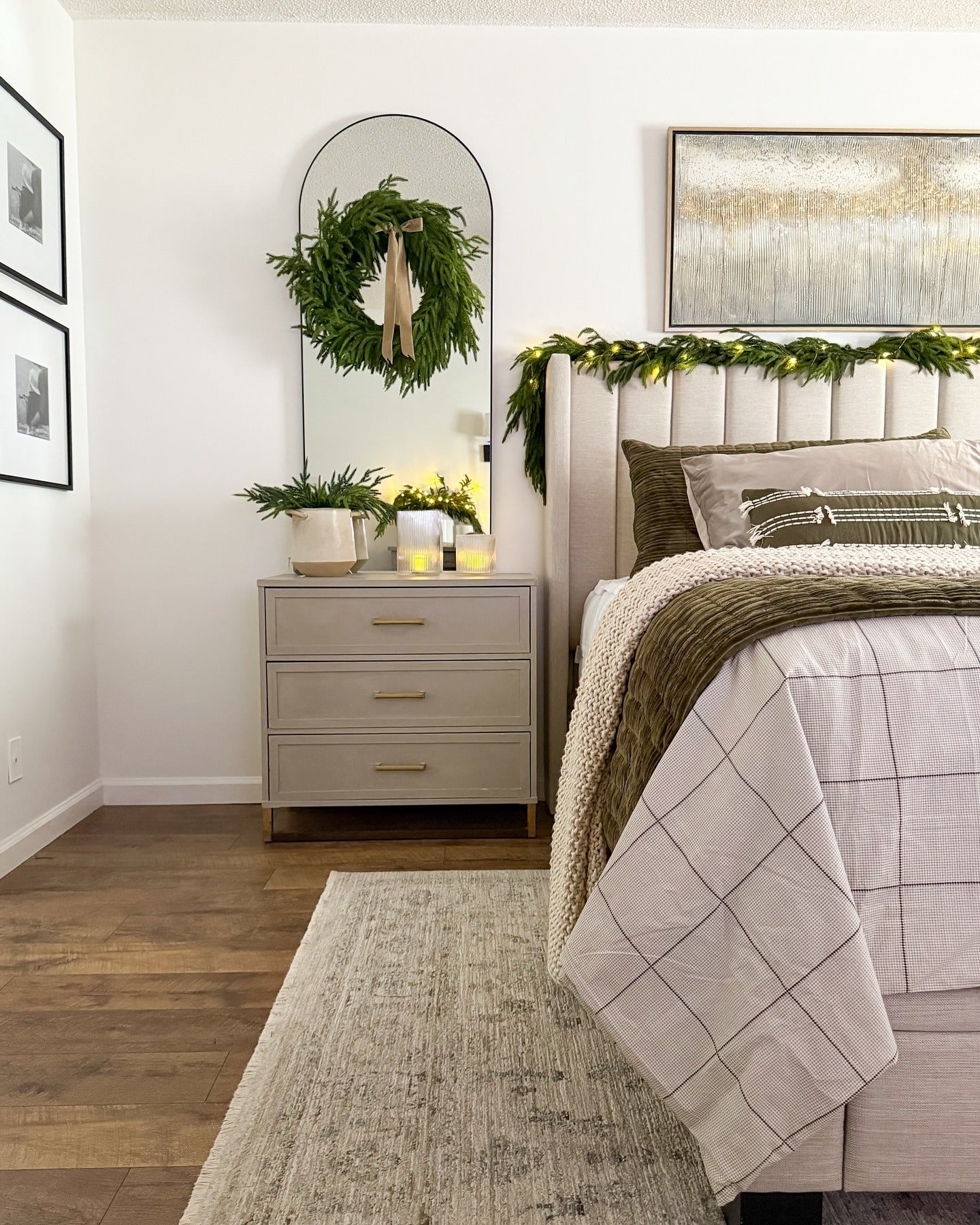 Olive Green and Neutral Tones for a Sophisticated Holiday Look (Christmas Bedroom Ideas)