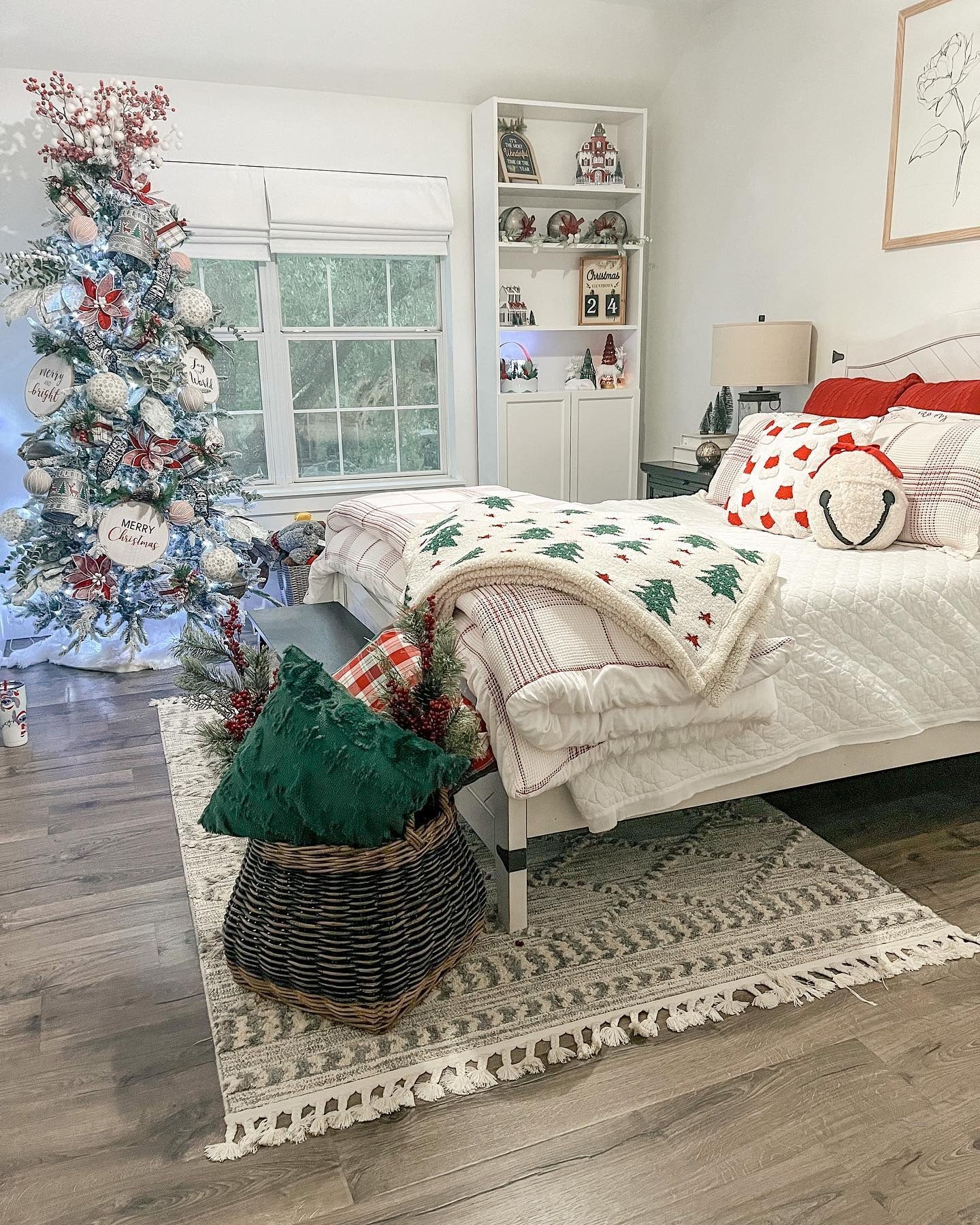 Vibrant Red and Green with Layered Plaids (Christmas Bedroom Ideas)