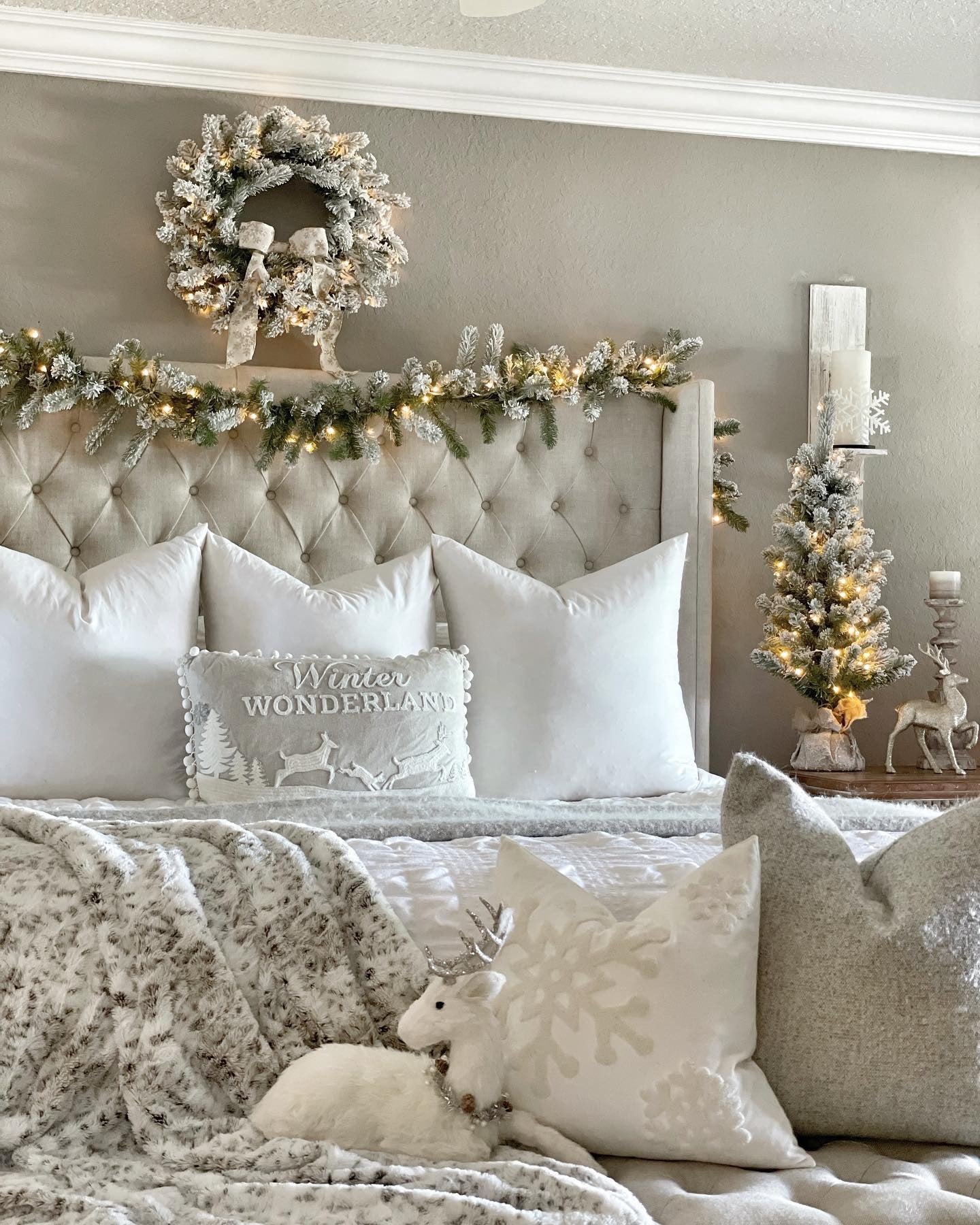 Cozy Textures in Frosted Neutral Tones (Christmas Bedroom Ideas)