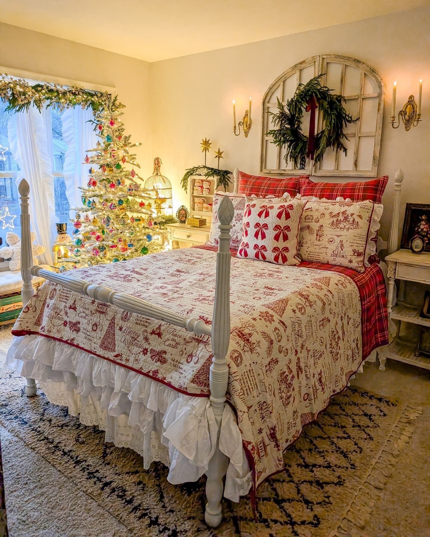 Red Toile with Vintage Holiday Whimsy (Christmas Bedroom Ideas)