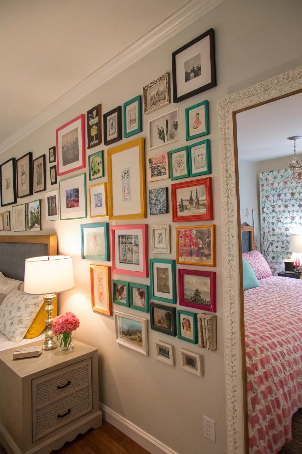 A gallery wall brings a personal yet chic touch, adding spirit to your sleep space.