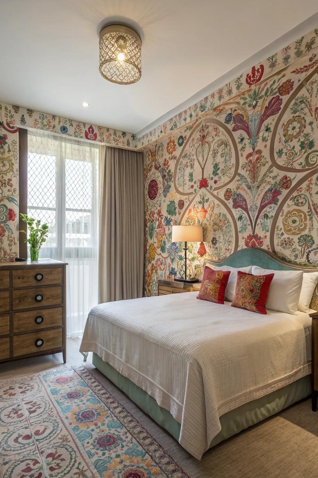 Wallpaper makes a brave and stylish impact in your bedroom.