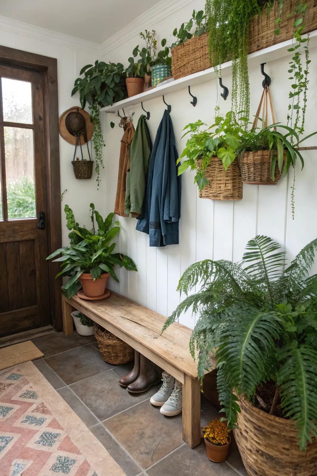 Brighten up your mud room with plants.