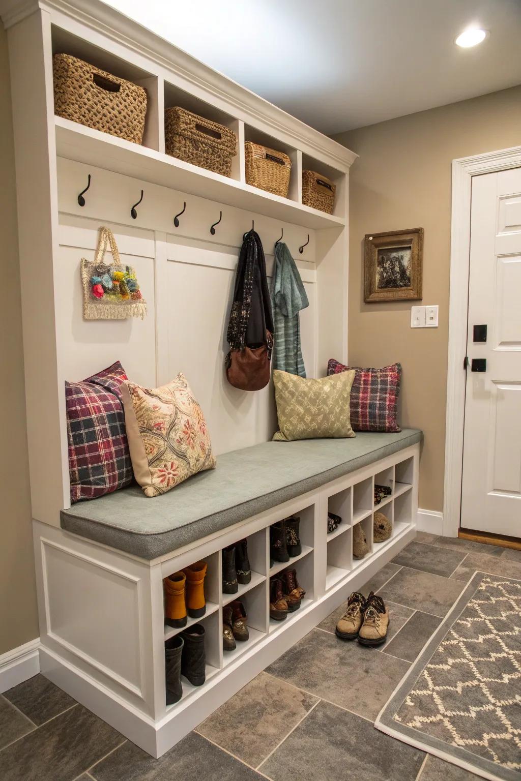 A comfortable bench that also offers storage.