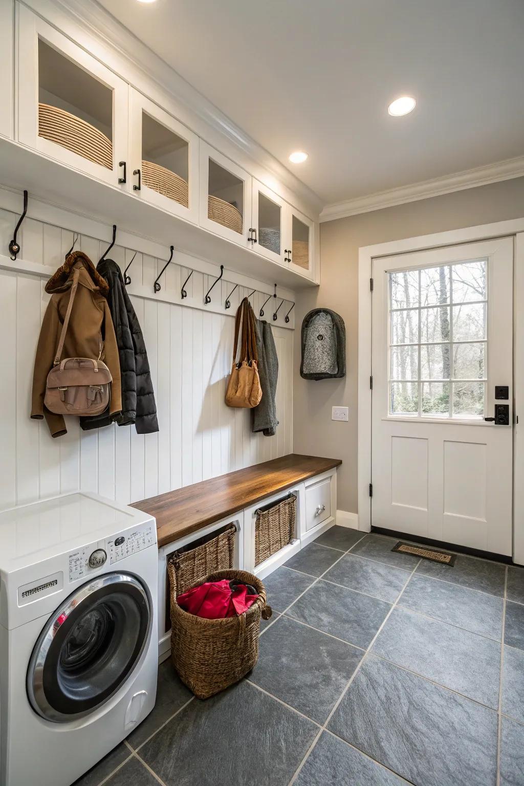 Design a mud room that also functions as a laundry space.