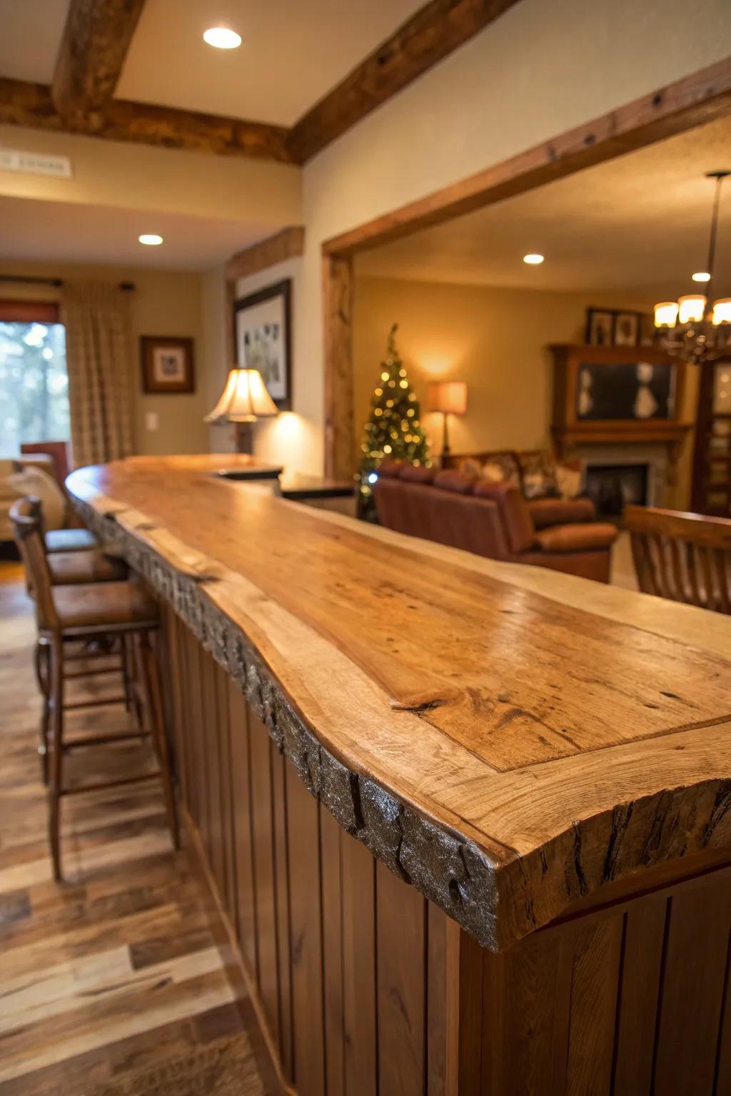 Live-edge wood welcomes nature indoors.