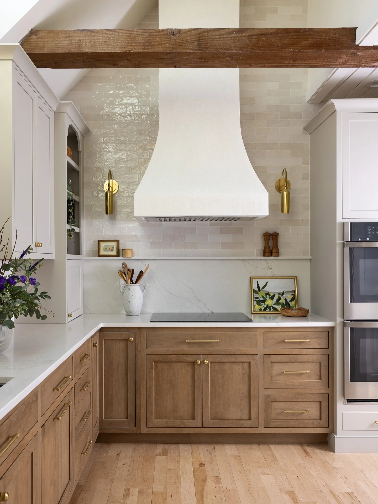 Rustic kitchen with blonde and cream cabinetry