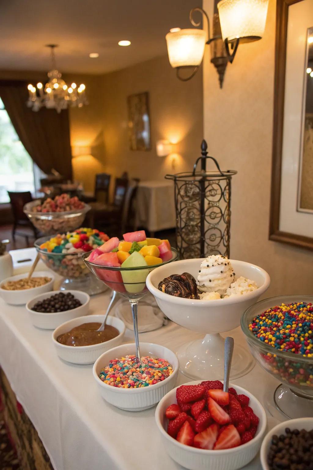 Ice cream stations offer interactive fun and customization.