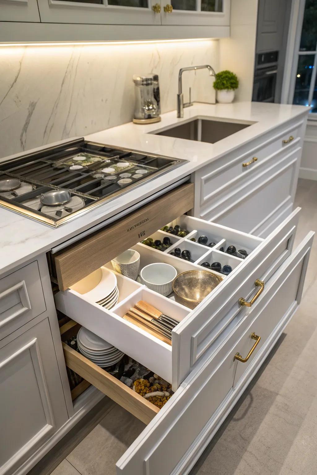 The soffit is made to be more useful by having hidden storage.