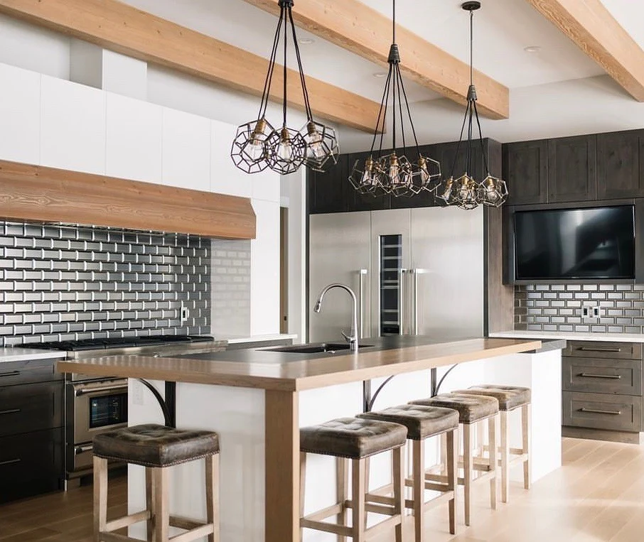 Rustic Industrial Kitchen with Statement Lighting